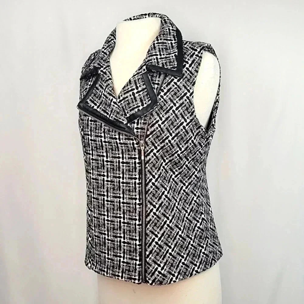 Christopher & Banks Tweed Zip Up Vest Black & White Size Small